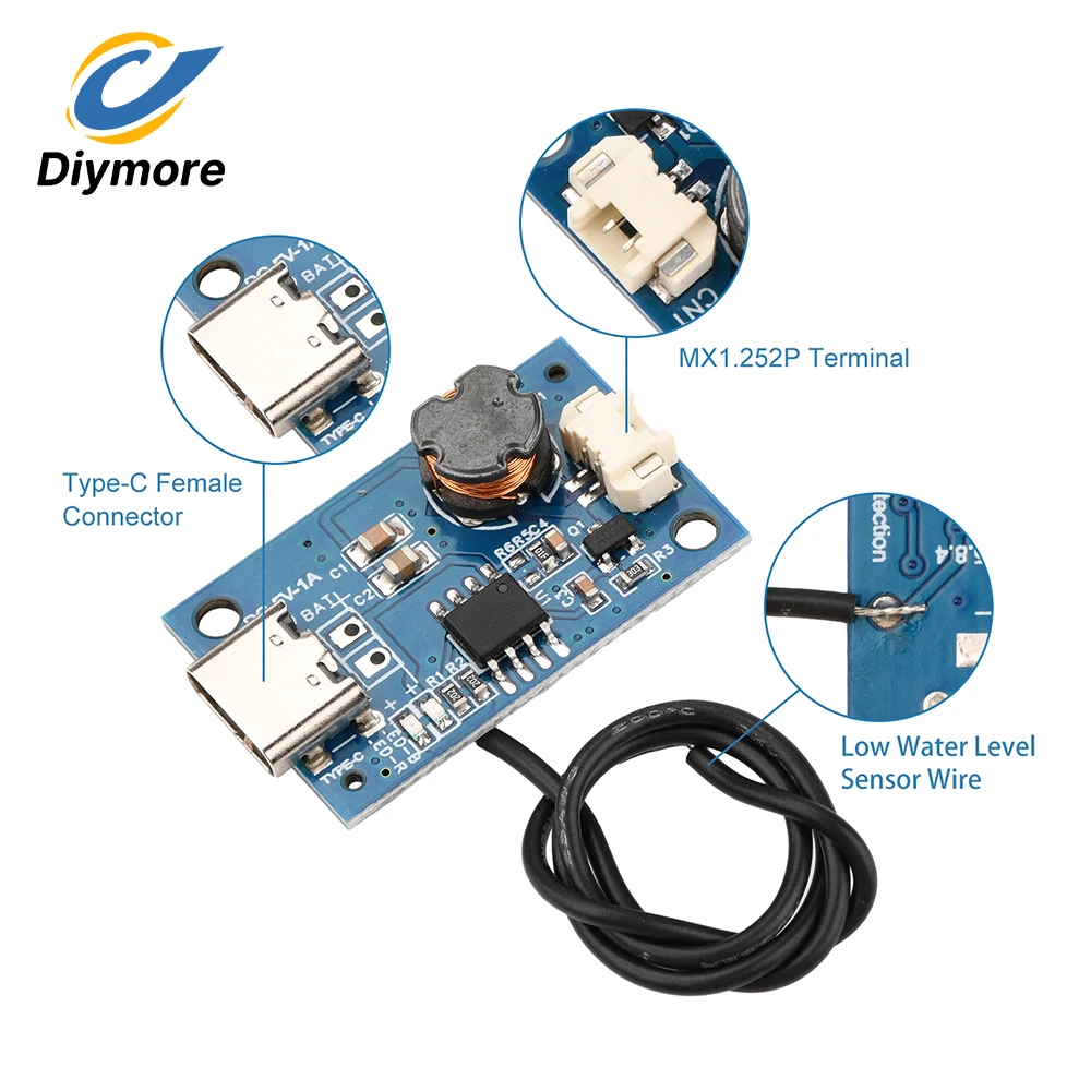 Humidifier Module for Plants DC 5V Powered Misting and Atomizing Drive Circuit Board with Water Shortage Protection Type-C