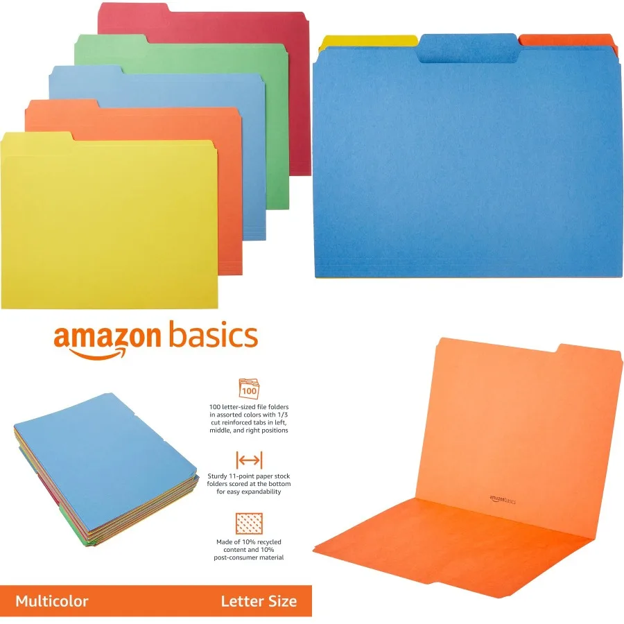 

Sturdy Letter Size File Folders with Tabs for Organized Document Storage in Offices Schools and Home Workspaces Assorted Colors