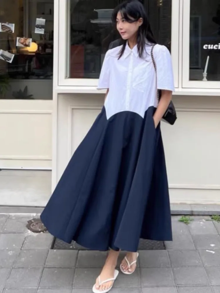 Colletto chic Bubble Sve Dr Vita alta da donna A-Line Midi Dr Color Blo Casual irt Sle ort Sve Long Dr