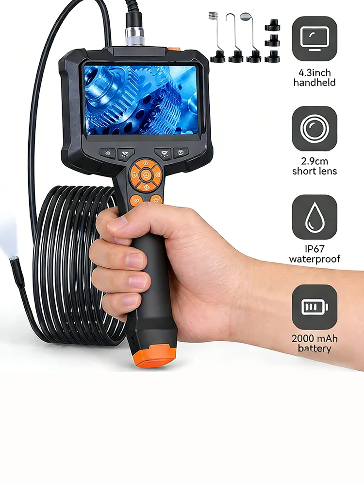 Handheld Endoscoop Camera 4.3 "LCD 1080P Digitale Borescope Inspectie Camera 1/5/10m Semi-stijve Snake Kabel voor Auto Reparatie - afbeelding 2