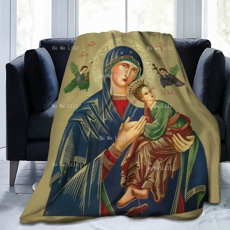 The Catholic Virgin Mary Holds The Child Jesus.Flannel Suitable For All Seasons Blanket