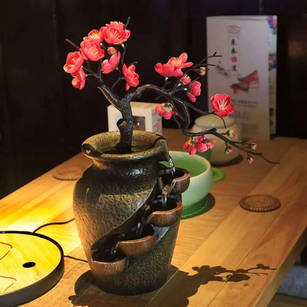 

Resin Indoor FengShui Ornaments 15.7in Water Fountain Tabletop Decor with Simulated Decorative Trees