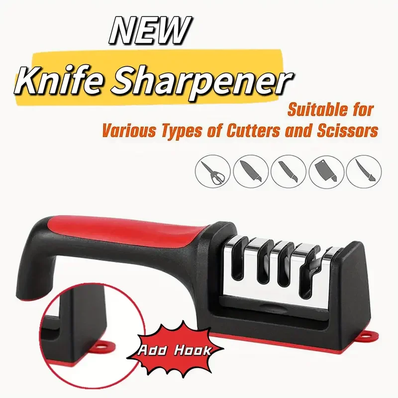 Knife Sharpener Handheld Multi-function 4 Stages Type Quick Sharpening Tool With Non-slip Base Sharpening Stone Knive Accessorie