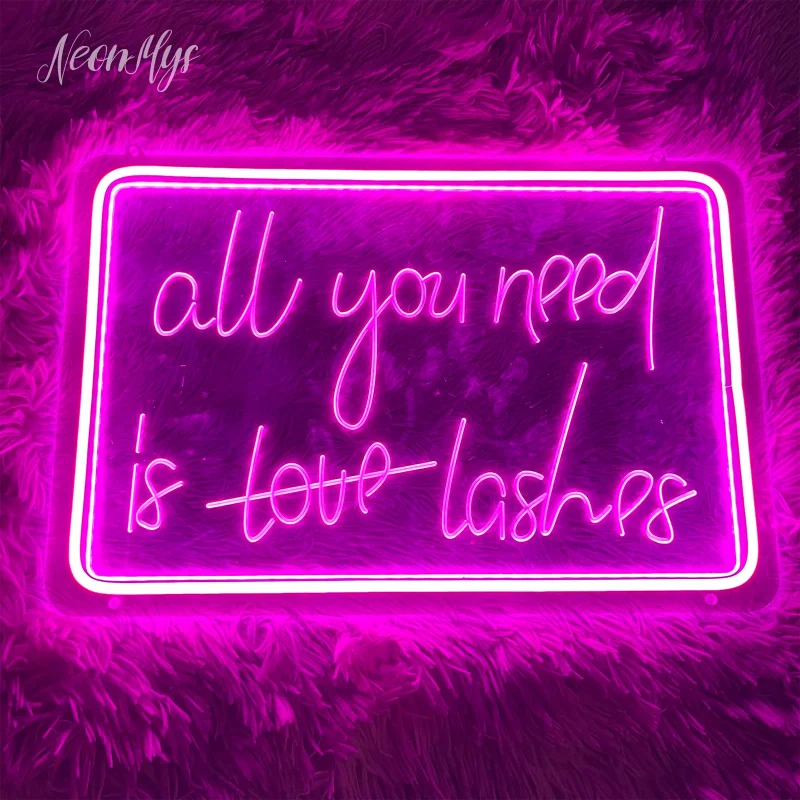 All You Need Is Lashes Neon Sign Letter 3D Carving LED Light Beauty Room Wall Decor for Lashes Nail Shop Room Bedroom Decor