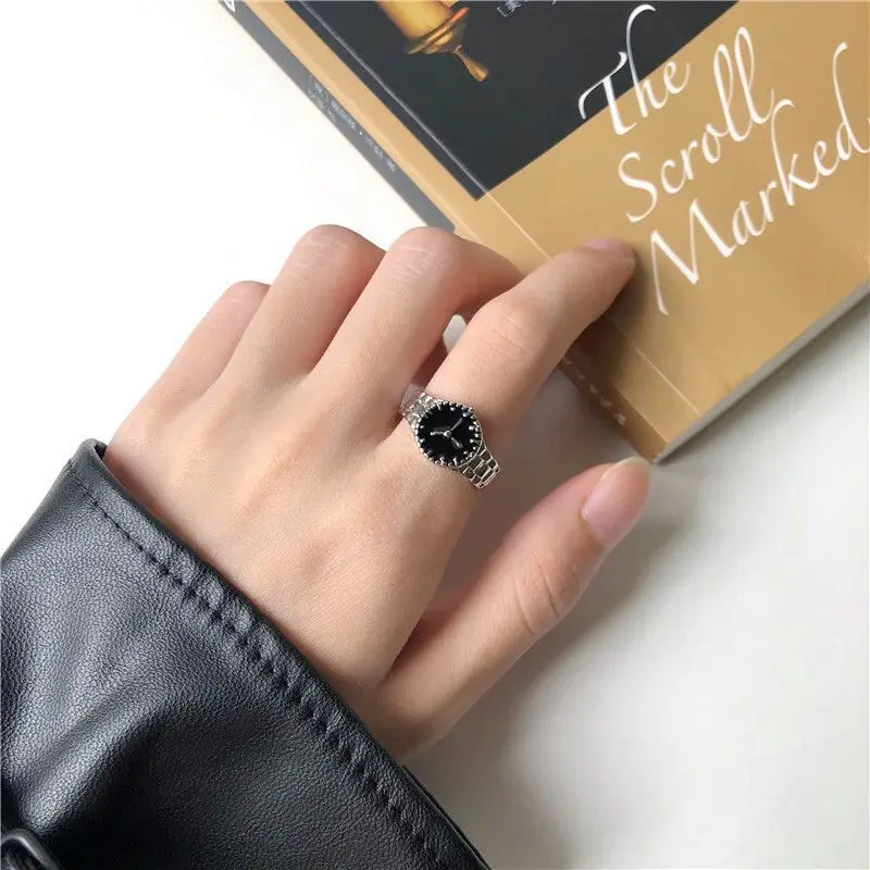 Black Wrist Watch Design Ring Jewelry Open Adjustable Index Finger Anneaux for Men Women Anillos Aesthetic Anel Accessories Gift