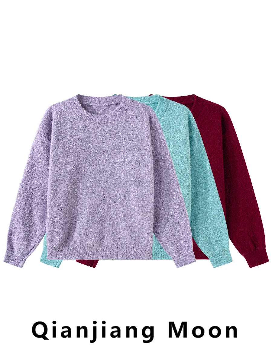 

Cozy round Ne Long Sve Women's Knitwear Soft Loose Slimming Autumn Winter New Sle Versatile Color Top