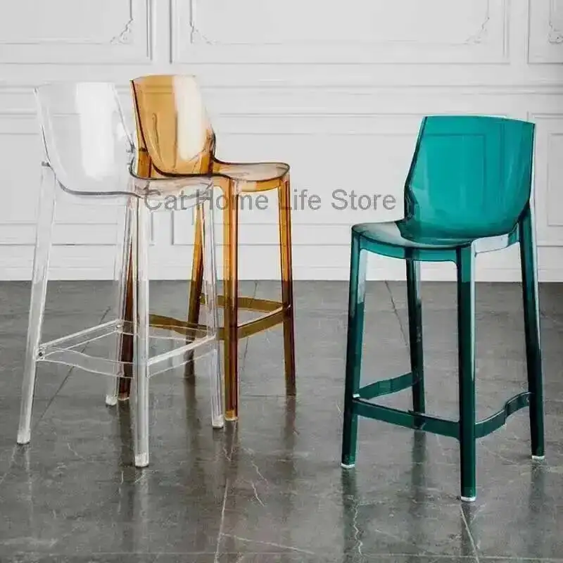 Kursi Bar Transparan Sandaran Akrilik Kristal Nordik Kursi Bar Sederhana Modern Furnitur Bangku Berkaki Tinggi yang Dipersonalisasi
