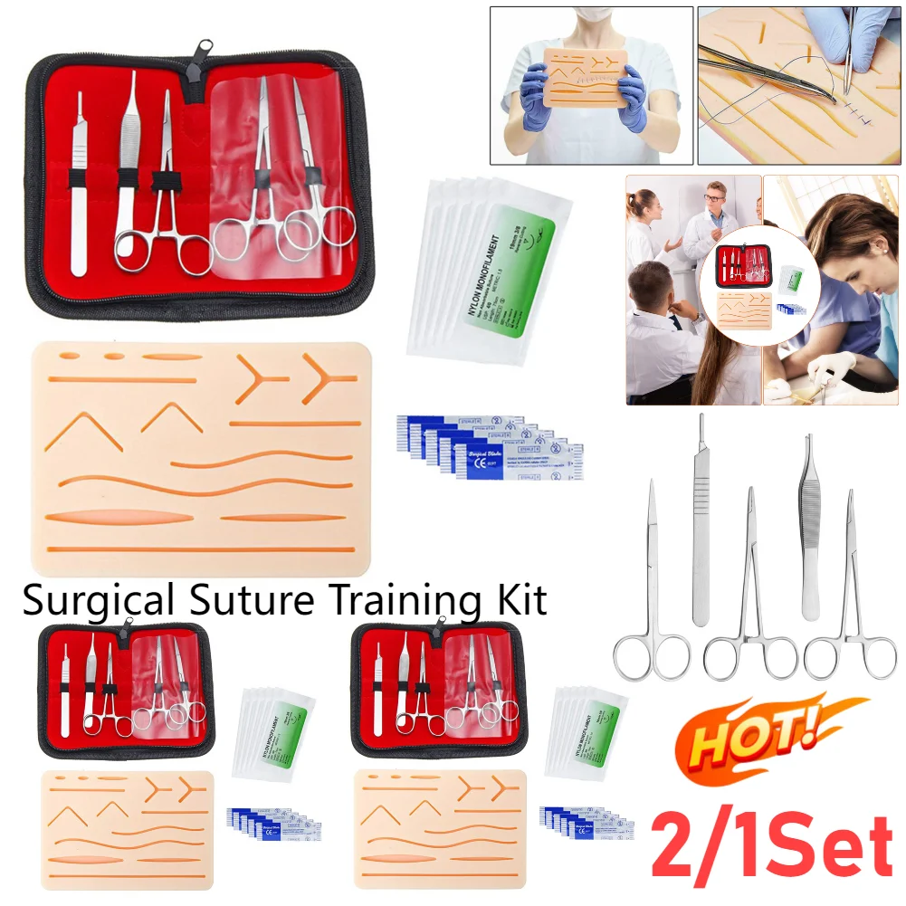 2/1Set Medical Students Suture Practice Kit Surgical Training with Skin Pad Model Tool Set Educational Teaching Equipment