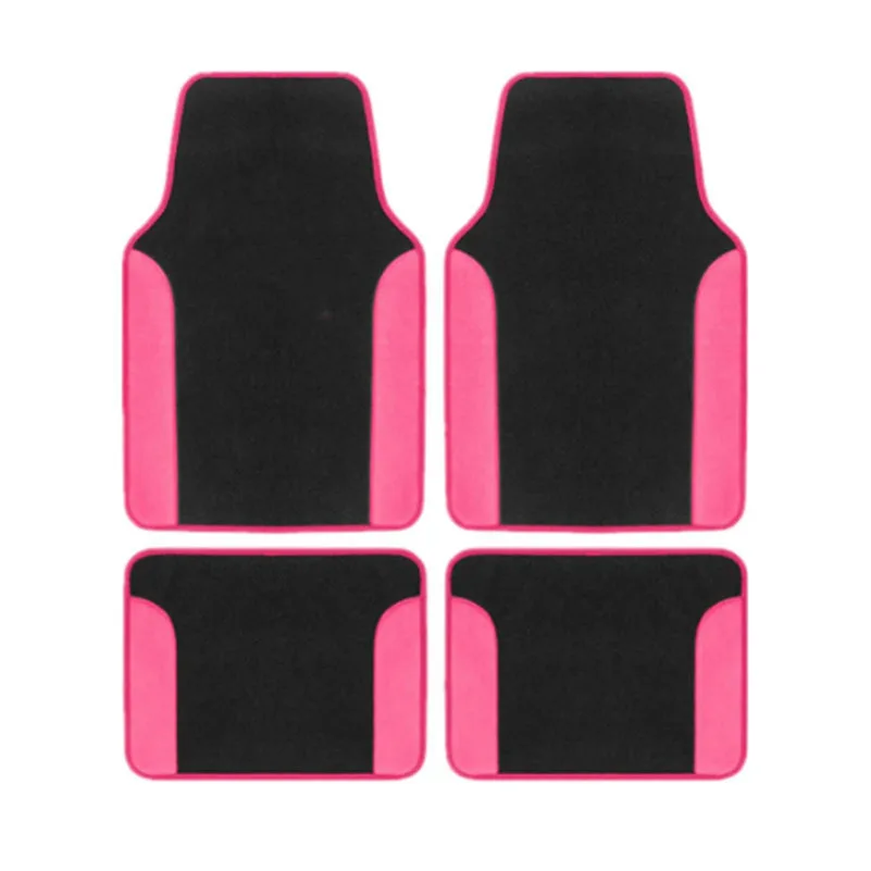 4pcs Pink Piping Side Stripe Car Floor Mat Universal Non-Slip Velvet Auto Floor Carpets Set Interior Accessories For SUVs Truck