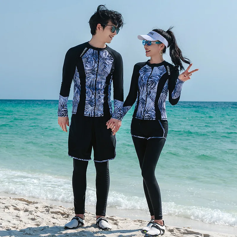 

Couples Matching Swimwear Swimsuit,Women 5pcs, Men's 3pcs Bathing Suits Full Body Rash Guards, Long Sleeve Swimming Shirt Trunks