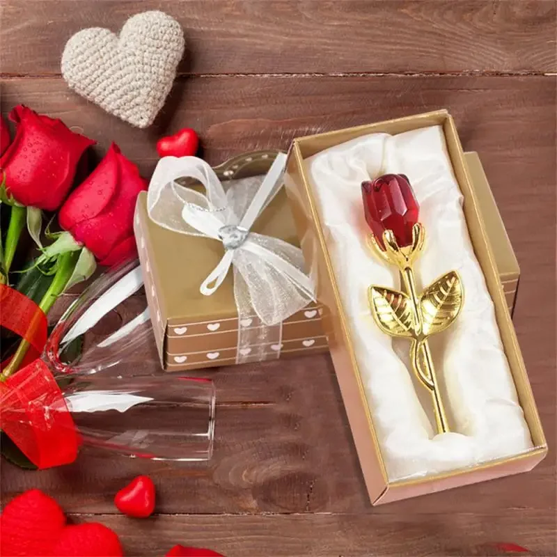 Best Gifts for Girlfriend Valentines Gift Mini Crystal Artificial Flower Crystal Rose with Metal Branch Wedding Party Favors