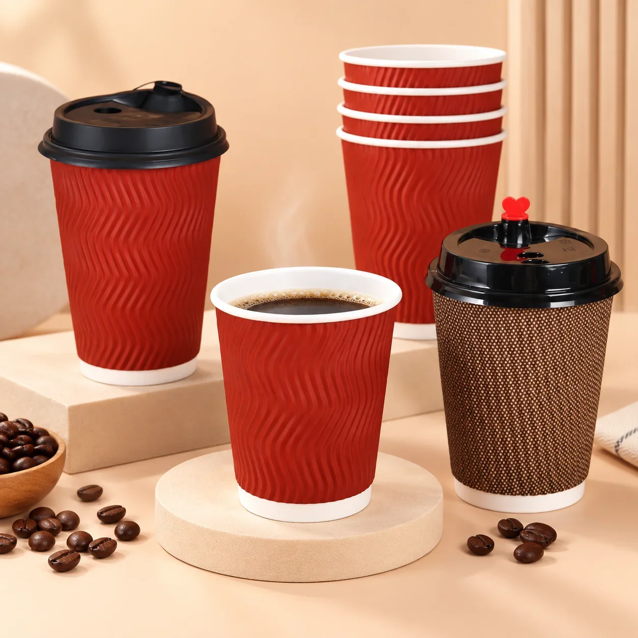 25/50PCS Ripple Wall Paper Cups Disposable Double Layer Coffee Cups for Hot Tea Milk Drinks Cafe Party Takeaway Beverage Uses - view 5