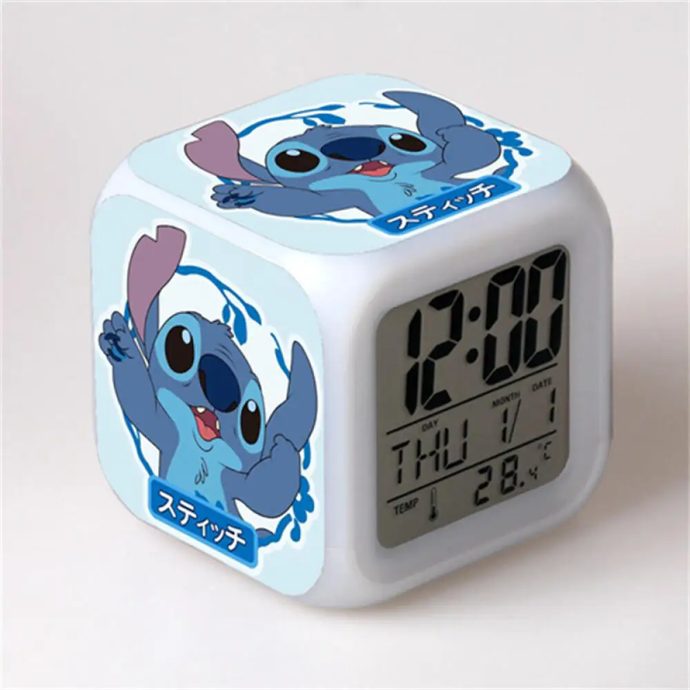 New LiloStitch Alarm Clock Cute Stitch Angel Multifunction Changing Coloured Light Alarm Clocks Creative Desktop Ornaments Gifts