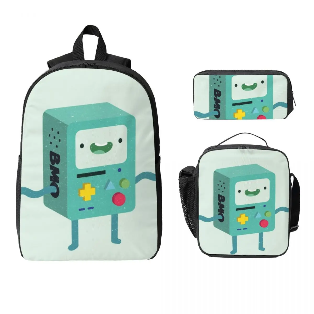 

Рюкзак Adventure Time Anime BMO, студенческий рюкзак для мальчиков и девочек, школьная сумка, сумки на плечо для ноутбука, 3 шт., изолированная сумка для обеда, пенал