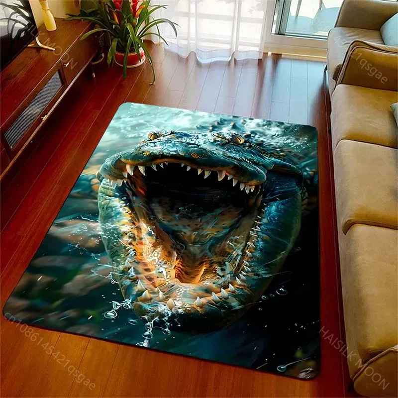 

Коврик с принтом крокодила с открытым ртом, 1 шт., для гостиной, спальни, дивана, прихожей, домашнего декора, нескользящий напольный коврик