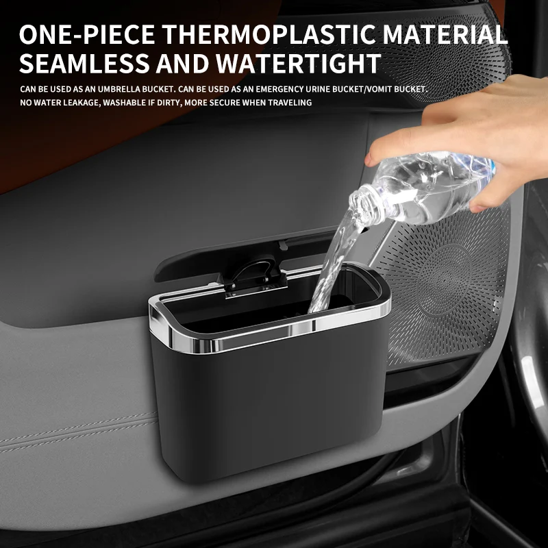 Luxury Electroplated Edge Car Trash Can with Lid Universal Interior Storage Bin for Vehicle Enhances Car Interior Grade - view 4