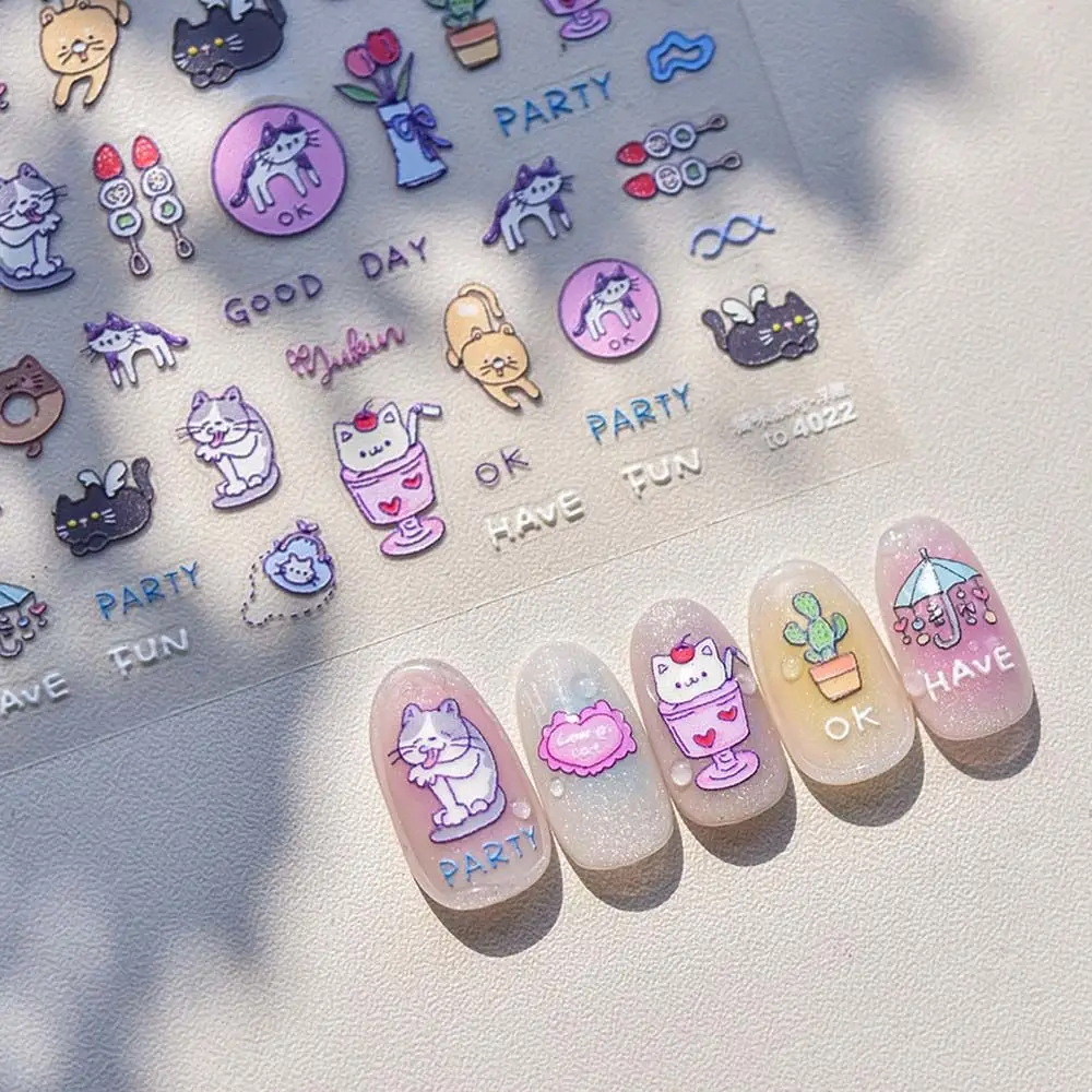 

Cartoon Nail Stickers Nail Accessories 5D Embossed Bowknot Panda Cat Nail Decals Nail Supplies