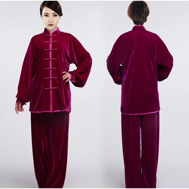 Ropa de Tai Chi cálida y gruesa de terciopelo para hombre y mujer, traje de Kung Fu, uniforme de artes marciales, ejercicio matutino, Taiji Wushu, danza folclórica de invierno