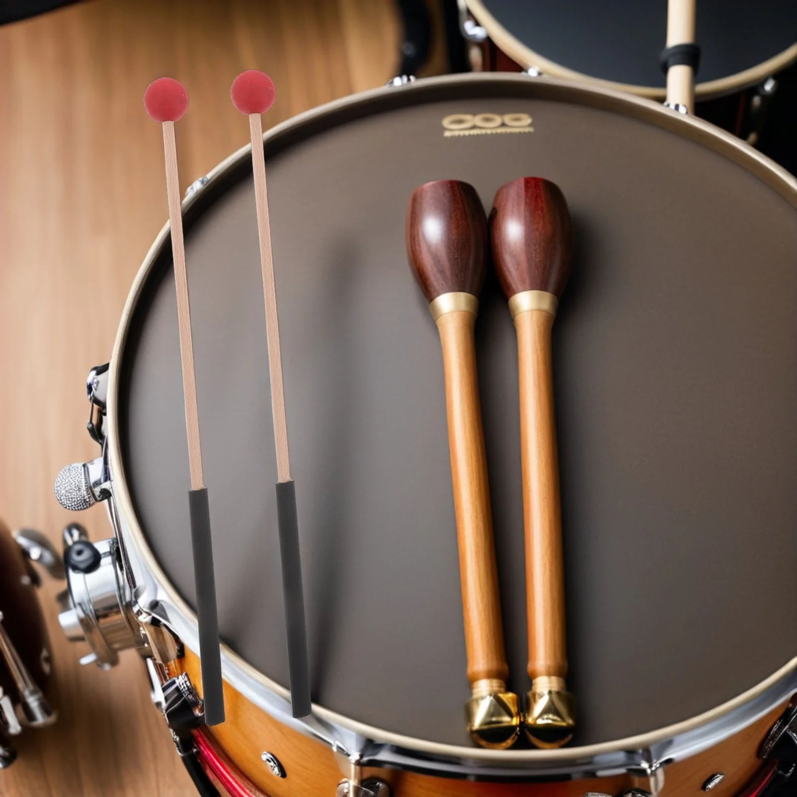 

Comprehensive Percussion Kit Wood Grain Brushes Red Anti-Slip Mallets Blue Nylon Brushes Red Drumsticks Professional Bag