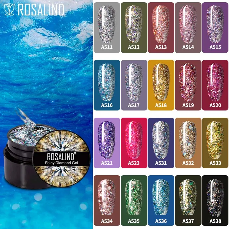 Rosalind 5Ml Glitter Diamond Gel Polish Heldere Pailletten Hybrid Vernissen Voor Manicure Nail Art Design Gel Polish Top En base Set