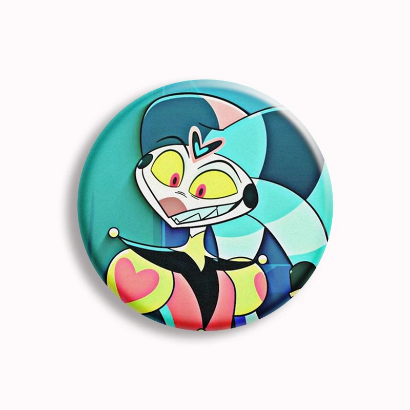 58mm Helluva Boss Robo Fizz Loona botón Pin creativo lindo Fizzarolli suave arte broche divertido insignia bolsa sombrero decoración Fans regalo