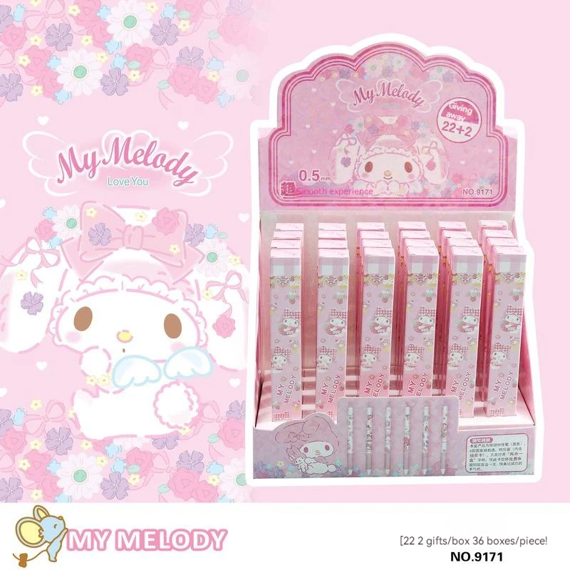 Imagem -04 - Sanrio Kuromi Minha Melody Cartoon Gel Pen Alto Valor Material Escolar Estudante Assinatura Preto Pen Presentes Kawaii Novo 0.5 mm 24 Pcs