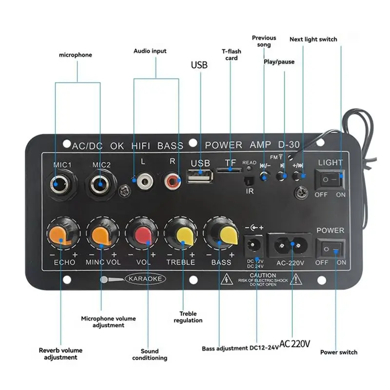 Y47A Bluetooth Amplifier Board D30, 30W Digital Stereo Audio for Amp Module with FM Radio, for Car/Karaoke/Home Speaker