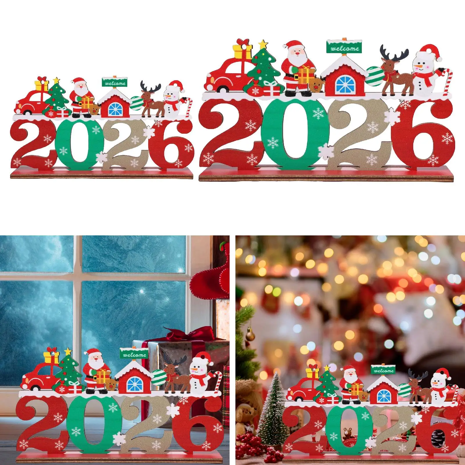 2026 Christmas Wooden Ornament Home Decor Gift Collection Decoration Tabletop Ornament for Home Bedroom Office Holiday Desk