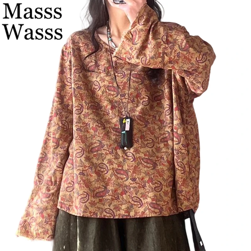 

Masss Wasss Korean 2025 Autumn Womens Fashion Classic Big Size Leisure Printed Tshirts Females Floral Loose Clothes Elegant Tops