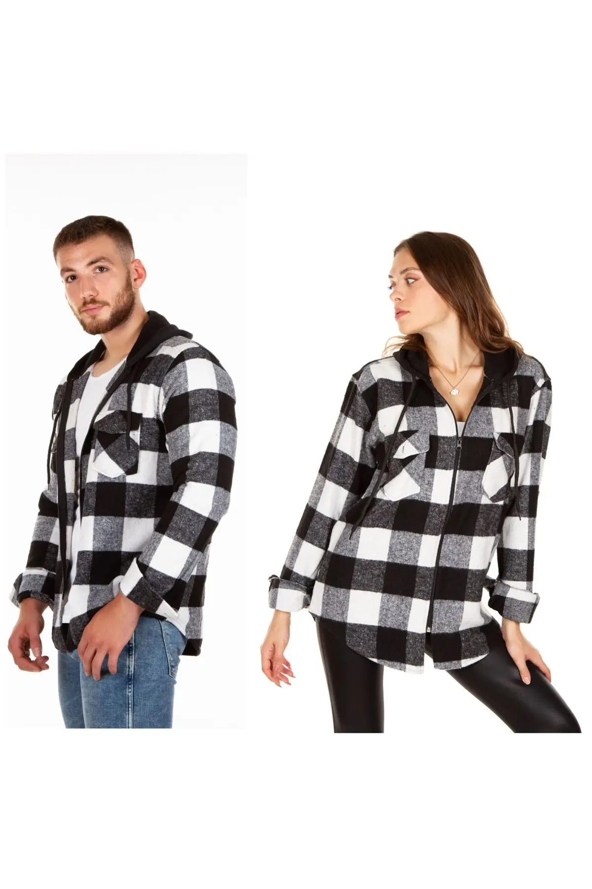 Unisex Lumberjack Shirt with Hooded Zipper