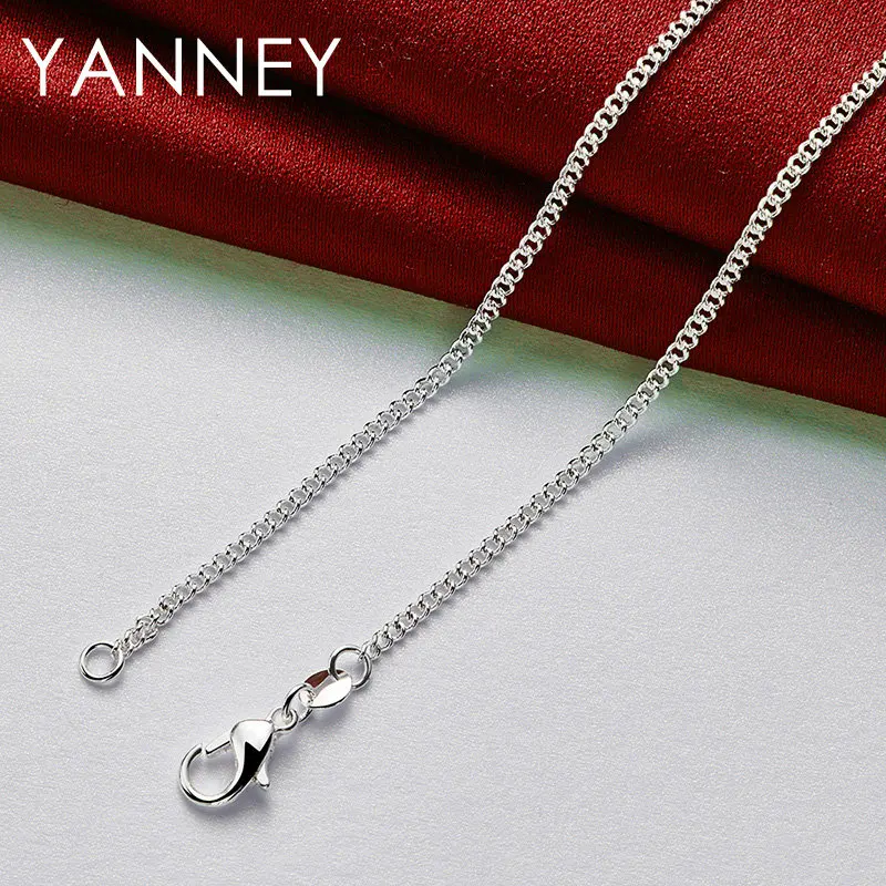 925 Sterling Silver 2MM 16-30 Inches Side Chain Necklace Women Men Fashion Charm Wedding Party Hip Hop Jewelry