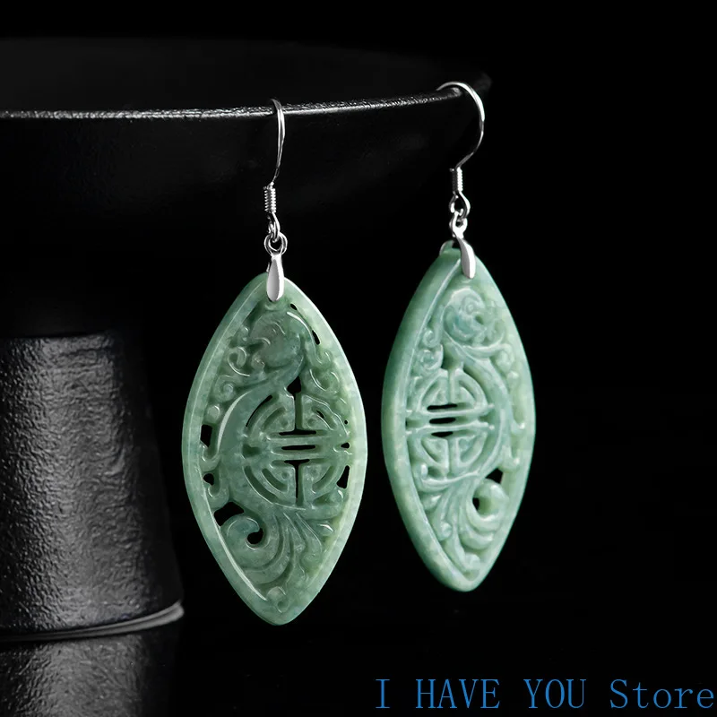 Natural A-grade Jade Earrings with Hollow Bean Seed Earrings S925 Sterling Silver Inlaid Jade High Grade Earrings for Women