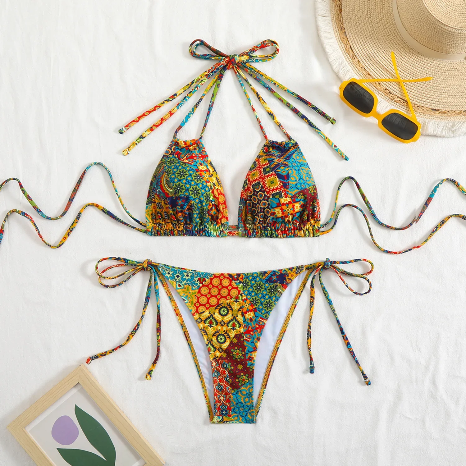 

Sexy Triangle Brazilian Push Up Bikini Bandage Bikinis Swimwear Women Printed Side String Bathing Suit Beach Wear Biquini Femme