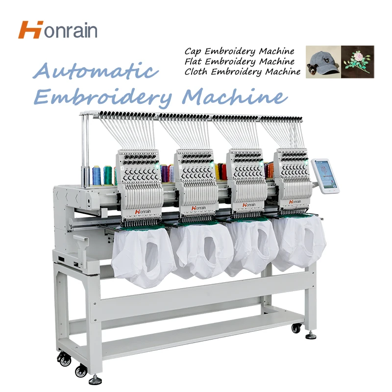 Factory Production Flat Garment Automatic Computerized Embroidery Machine Four Head T-shirt Cloth Monogramming Machine