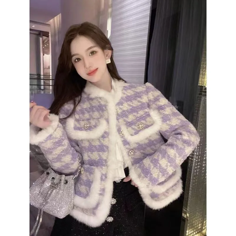 Coats Women Print Plaid Warm Thick Quilted Coat Casual Regular Full Sleeve Elegant Jackets Slim Fit Outerwear Winter 2024