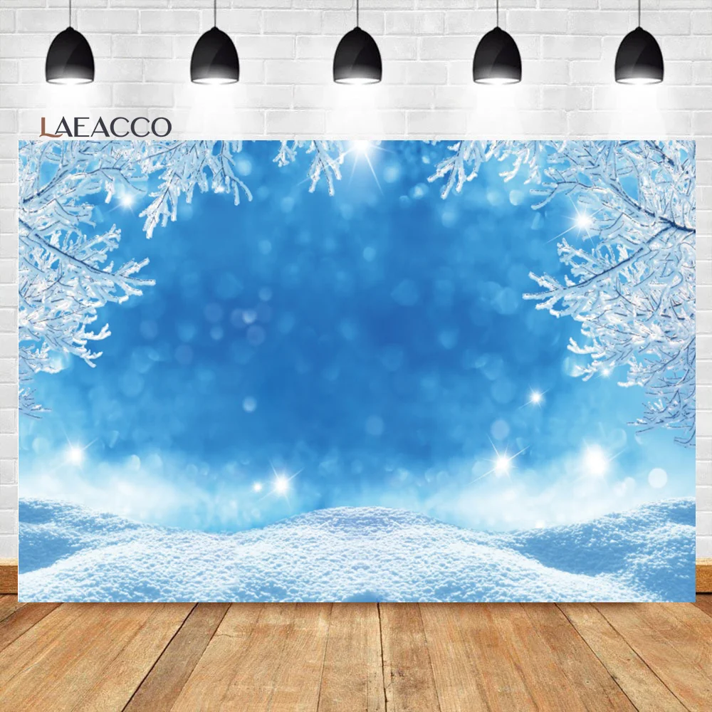 

Laeacco Ice Blue Winter Backdrop White Snowflake Snowfall Christmas Newborn Birthday Portrait Customized Photography Background