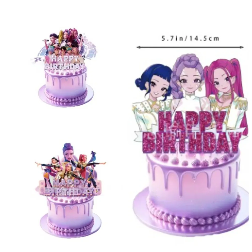 Conjunto de Decoração de Bolo para Festa de Aniversário com Tema de Desenhos Animados e K-pop, Suprimentos para Decoração de Bolo