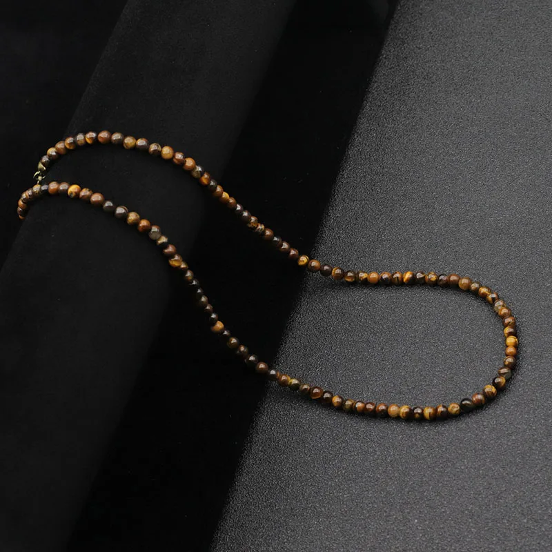 Simple 4mm Small Stone Necklace Men Handmade Natural Howlite Tiger Eyes Beaded 48cm Short Collar Joias Boyfriend Leisure Jewelry