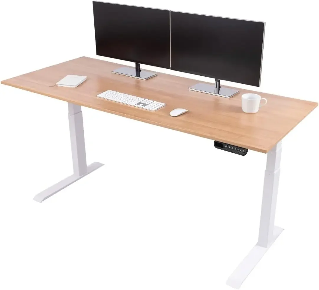 Stand Up Desk Store Electric Adjustable Height Standing Desk with Programmable Memory White Frame Natural Walnut