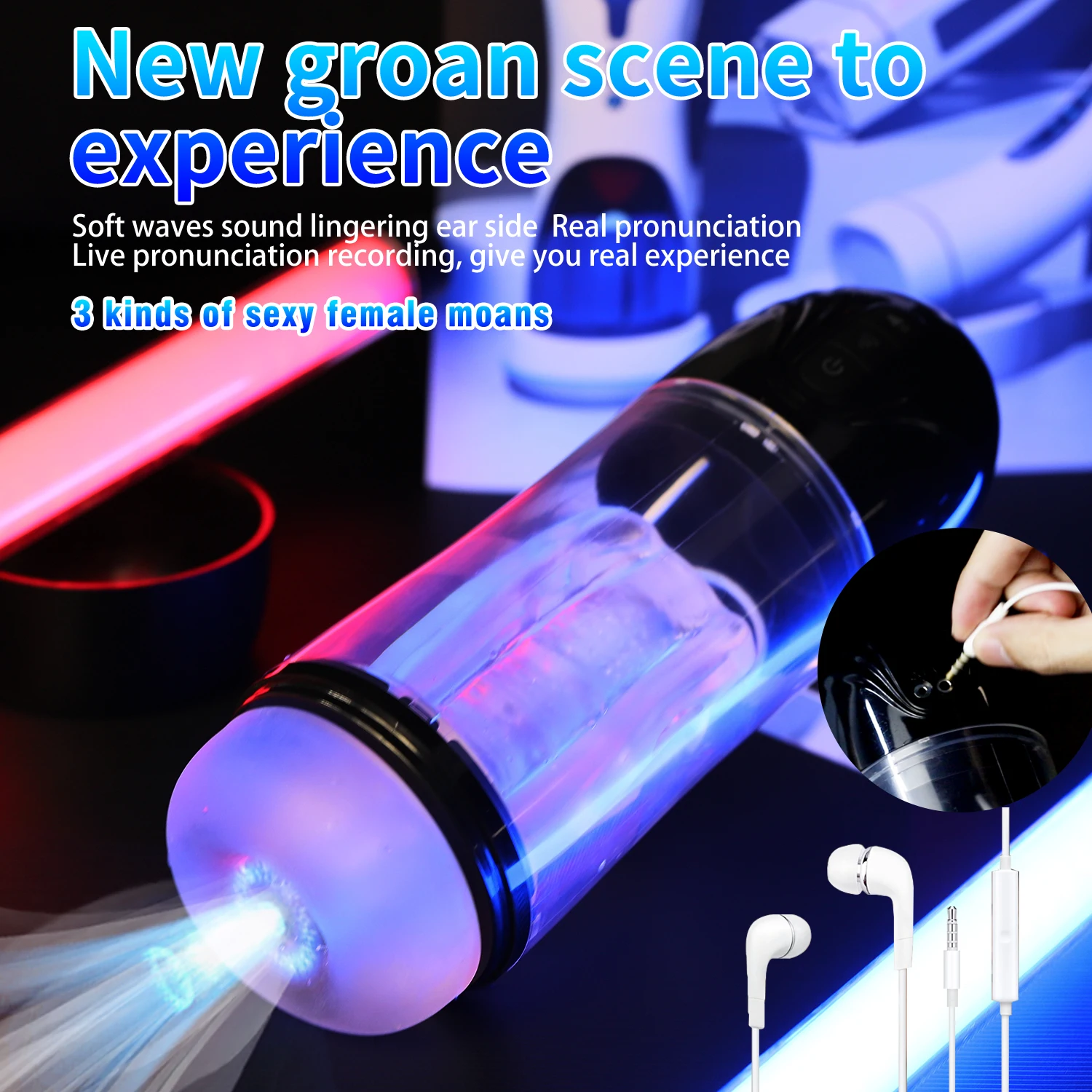 Transparent Design Men's Aircraft Cup with 3 Modes 7 Frequencies Self-Lubricating Voice Control Male Sex Toy for Pleasure