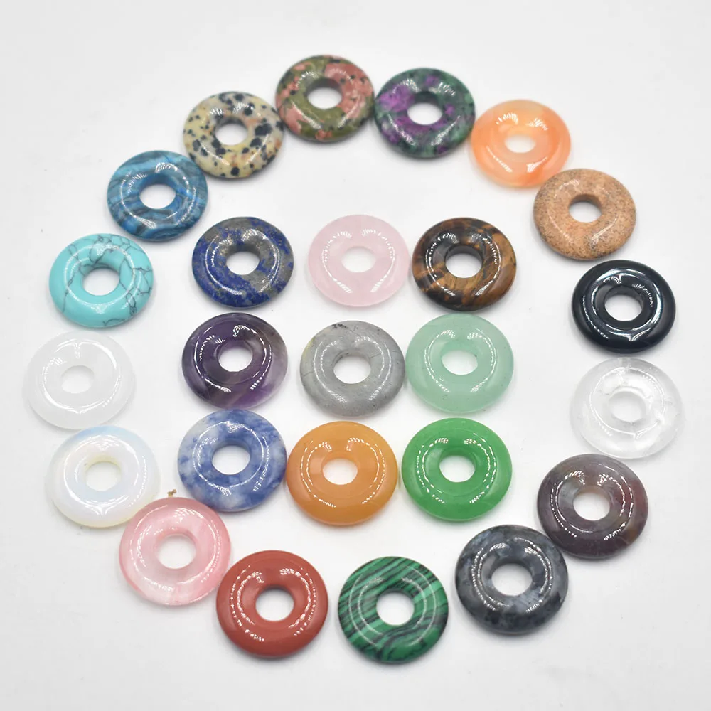 Modische, hochwertige, sortierte Naturstein-Gogo-Donut-Anhänger, Perlen 18mm für Schmuckherstellung, Großhandel 12 Stück/Los, kostenlos. – Detail 1
