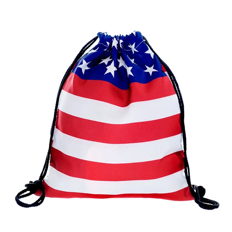 Bandeira americana Drawstring Bag, Armazenamento ao ar livre, Impressão digital, Moda