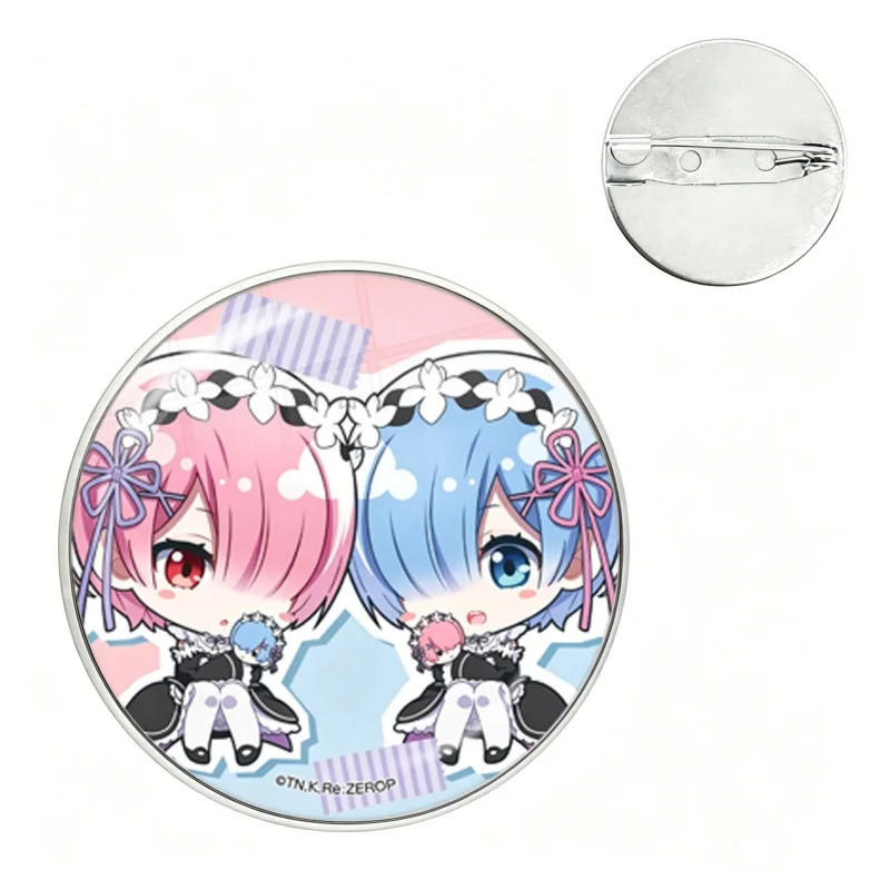 Anime Re:Life in A Different World From Zero Glass Pins Cartoon Badge Round DIY Creative Brooches for Backpack Accessories Gift
