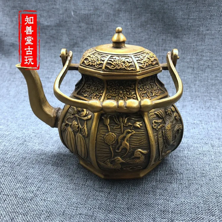 

Antique specials bronze pure copper brass babao pot teapot decoration craft gift collection