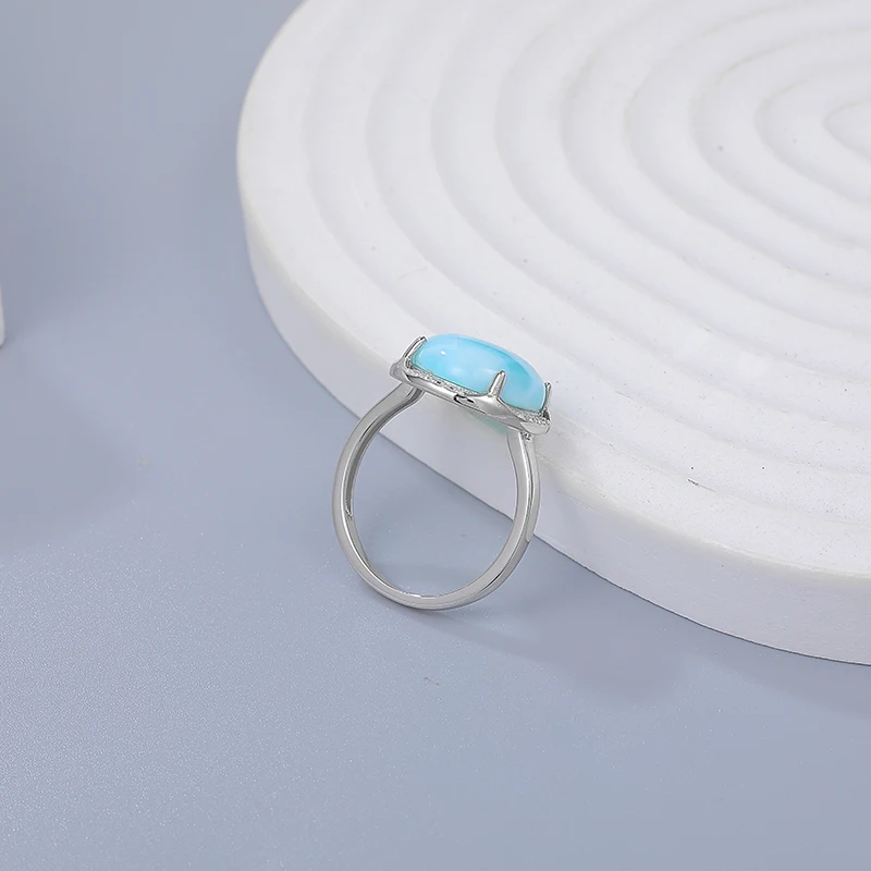 XYOP 925 Sterling Silver Embellished Smart Looking Natural Larimar Ring Jewelry Personality Party