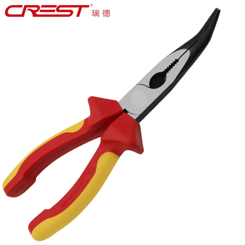 

6 /8 Inch Curved Needle Nose Pliers Cr V Steel 1000V Insulated VDE Certified Electrician Tools