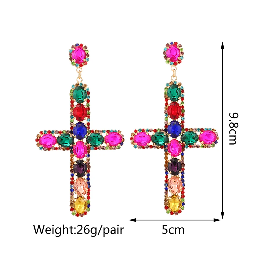 Fashion Shiny Crystal Decor Cross Dangle Drop Earrings For Women Luxury Vintage Design Classic Versatile Jewelry Accessories