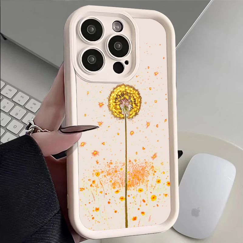 Soft TPU Case For Samsung S26 S25 S24 S23 S22 S21 Ultra Plus FE S25edge A54 Anti-drop silicone phone case.Yellow dandelions fall