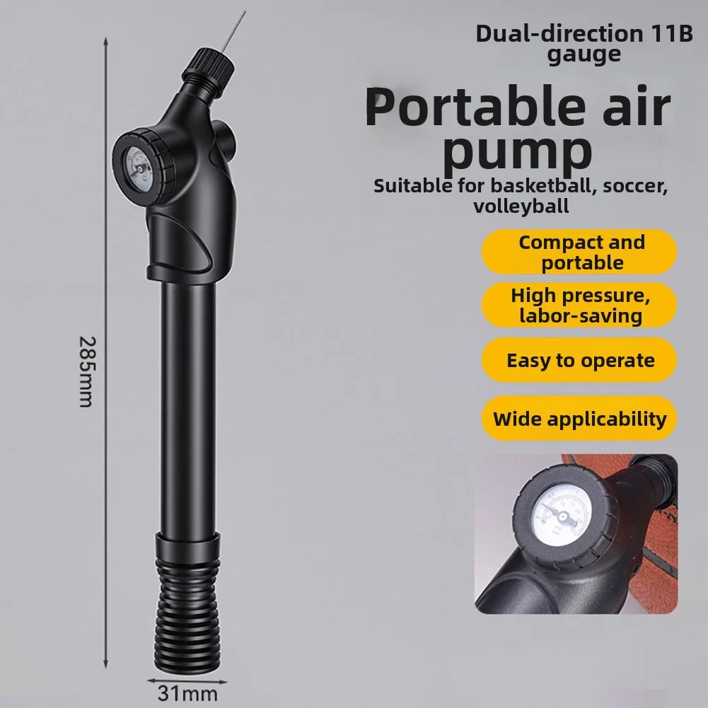 Portable Dual Action Air With Pressure Gauge For Basketball Soccer Volleyball Quick Inflation Sports Ball Inflator Tool Black