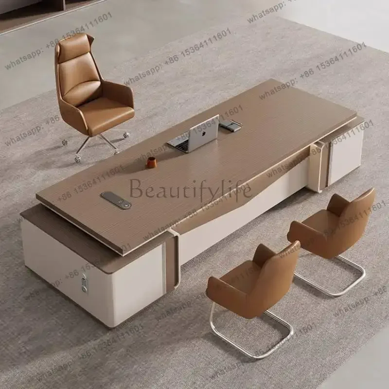 YJ Big Designer Executive Office Desk Strong Brown Large Modern Computer Desks Standing Drawers Mesas De Escritorio Furniture